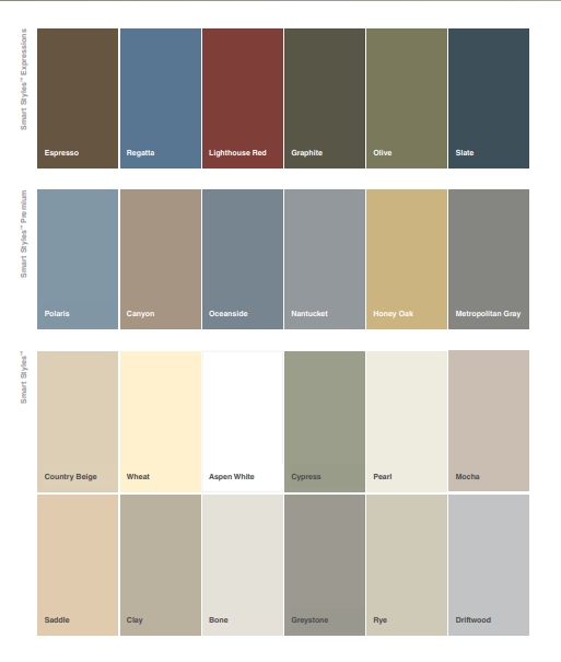 CraneBoard Solid Core Siding Colors