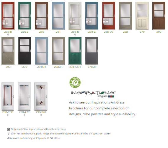 Spectrum Storm Door color options with Inspirations Art Glass