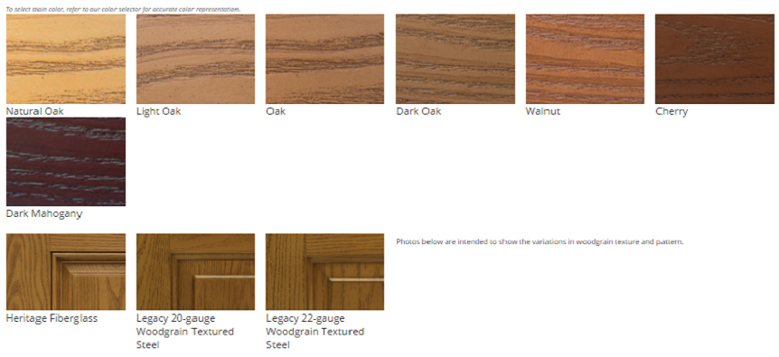 Heritage Fiberglass and Steel Door Colors